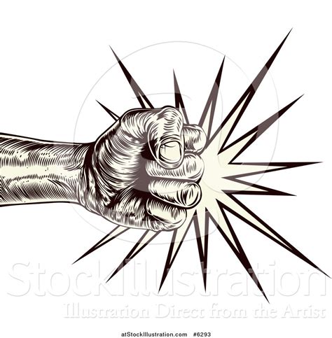 Vector Illustration Of An Engraved Punching Fist Making Impact By