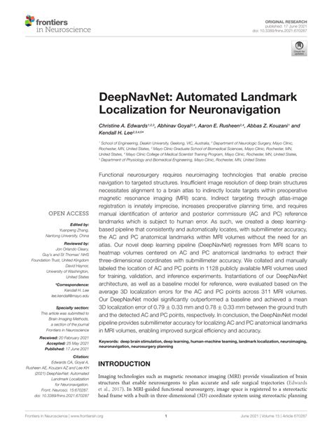 PDF DeepNavNet Automated Landmark Localization For Neuronavigation