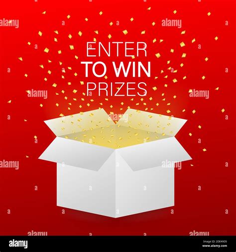 Enter To Win Prizes Open Red T Box And Confetti Vector Stock