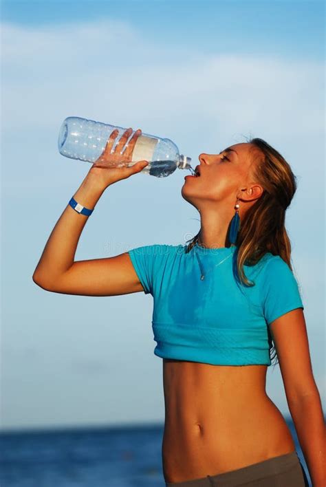 Woman Drinking Water Stock Image Image Of Beach Health 8605145