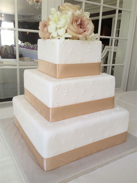 Square Wedding Cake With Satin Ribbon And Swiss Dots Square Wedding