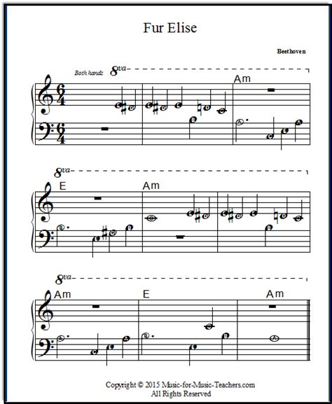 Fur Elise Free Printable Sheet Music | Piano sheet music, Sheet music
