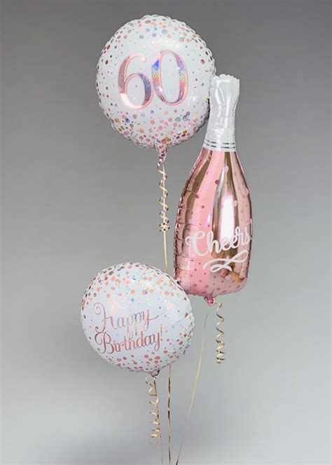 Inflated Rose Gold Cheers 60th Birthday Helium Balloon Cluster 227147