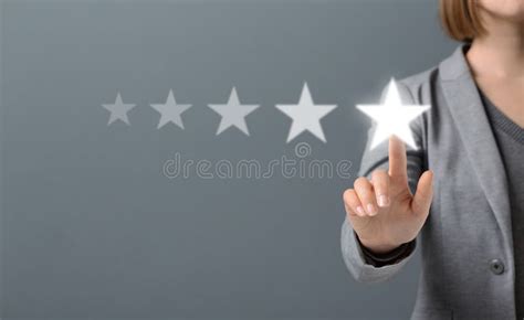 Hand Of Client Pressing Five Star Excellent Survey Rating Stock Image