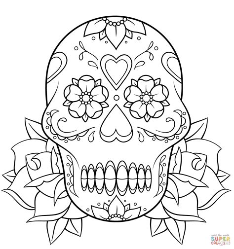 Sugar Skull And Roses Coloring Page Free Printable Coloring Pages