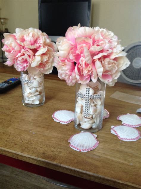 Diy center piece accessorie baptisms for boy. DIY baptism centerpiece bought most of it at doller tree | Baptism centerpieces, Diy for girls