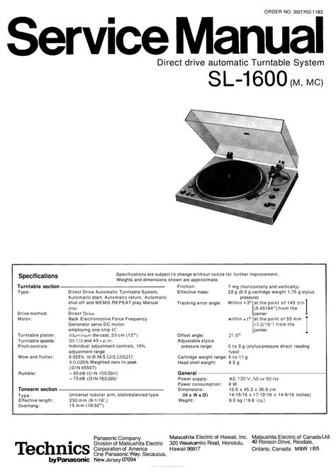 Panasonic Technics Sl 1600m Service Manual Pdf Download Manualslib
