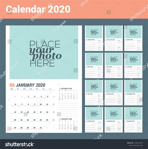 Wall Calendar Planner Template 2020 Year Stock Vector Royalty Free