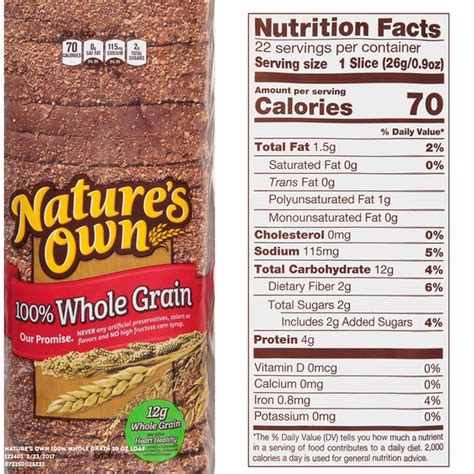Natures Own 100 Whole Grain Bread 20 Oz From Vons Instacart
