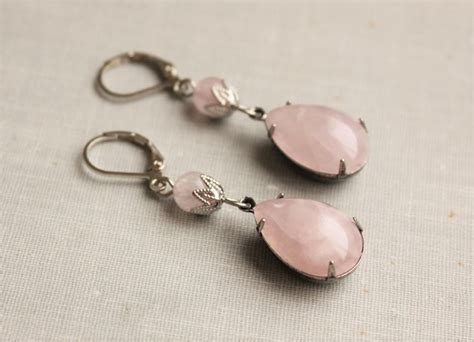 Rose Quartz Earrings Gemstone Earrings Pink Dangle Earrings Etsy