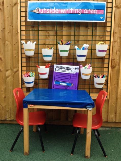 Outside writing area … | Outdoor classroom, Writing area, Eyfs classroom