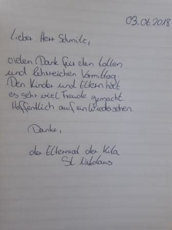 Habt ihr schon eine uhr für die küche? Rückmeldungen / Dankschreiben von Eltern, Lehrer ...