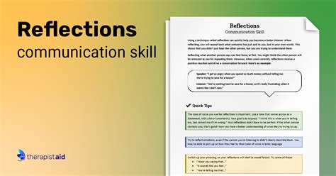 Reflections Communication Skill Worksheet Therapist Aid