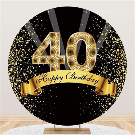 Happy 40th Birthday Black And Gold Glitter Round Backdrops Lofaris