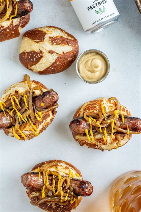 Grilled Bratwurst With Onions And Beer Pretzels Recipe Kitchen Swagger