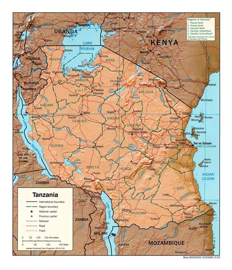 Detailed Political And Administrative Map Of Tanzania With Relief