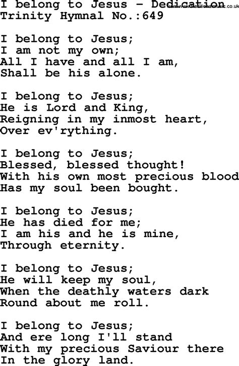Trinity Hymnal Hymn I Belong To Jesus Dedication Lyrics Midi And Pdf