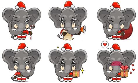 Establecer Lindo Elefante En Traje De Navidad Animal De Dibujos