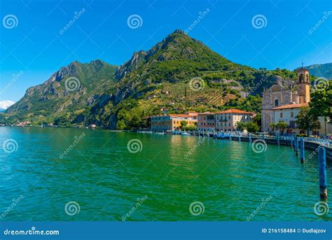 Lakeside View Of Marone Village At Iseo Lake In Italy Stock Photo