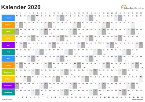 Fazit 15 kostenlose kalendervorlagen für 2021. EXCEL-KALENDER 2020 - KOSTENLOS