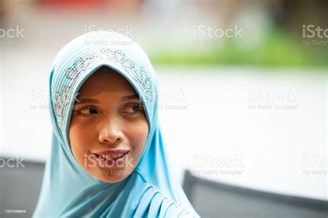 Southeast Asia Modern Muslim Portrait Of Beautiful Muslim Girl With Blu