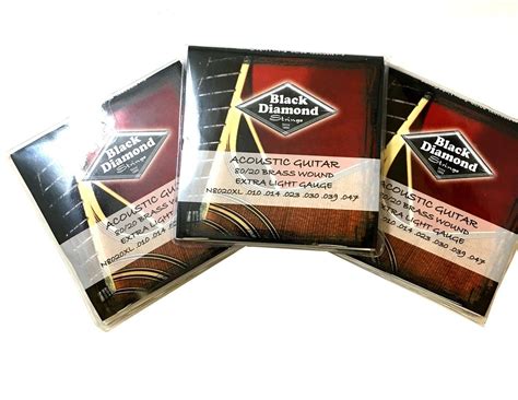 Black Diamond Guitar Strings 3 Pack Acoustic Extra Light Brass Wound 10