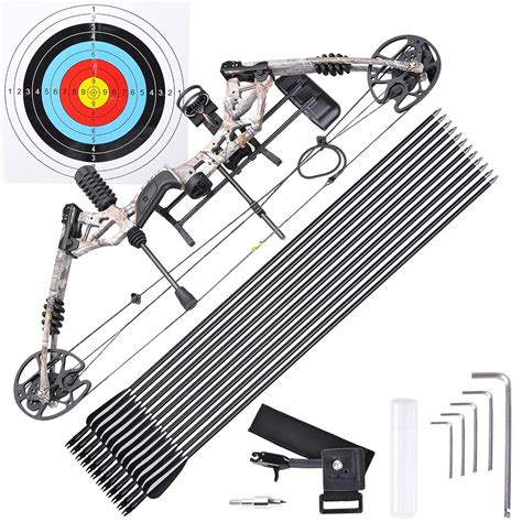 Archery Hunting Compound Bow Kit Right Hand W 12pcs Carbon Arrows 20
