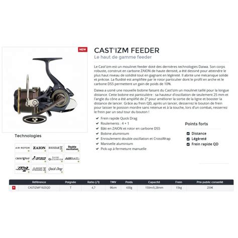 Moulinet Daiwa Cast Izm Feeder 2019 25 QD0 Catalogue Daiwa 2020