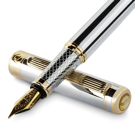 Scriveiner Silver Chrome Fountain Pen Stunning Luxury Pen With 24k