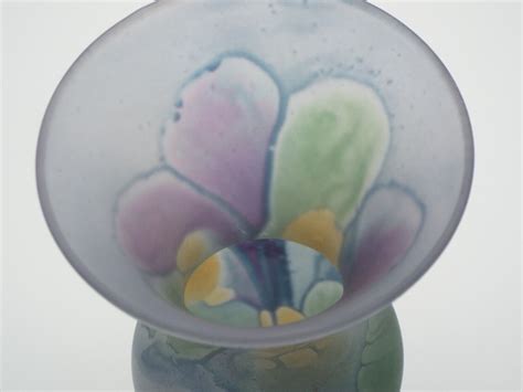 Rueven Art Glass Hand Painted By Nouveau Art Glass Co Made In Usa Blue Vtg Ebay