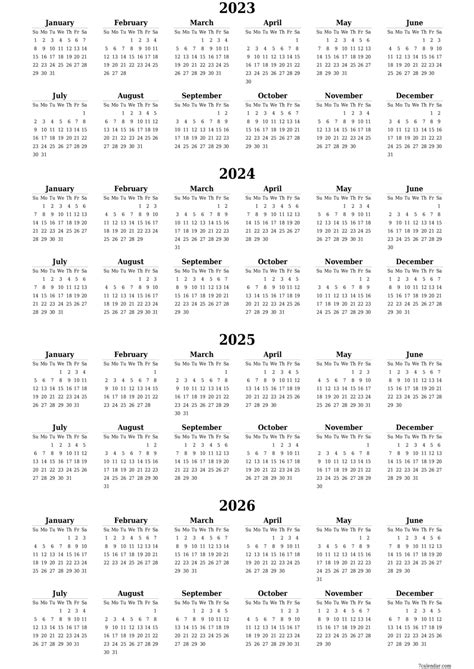 Free Printable Three Year Calendars Templates 202320242025