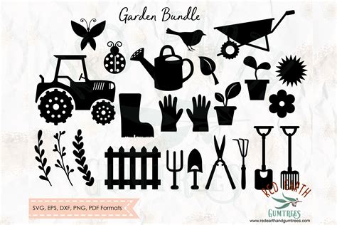 Gardening tools and plants bundle in SVG,DXF,PNG,EPS, PDF