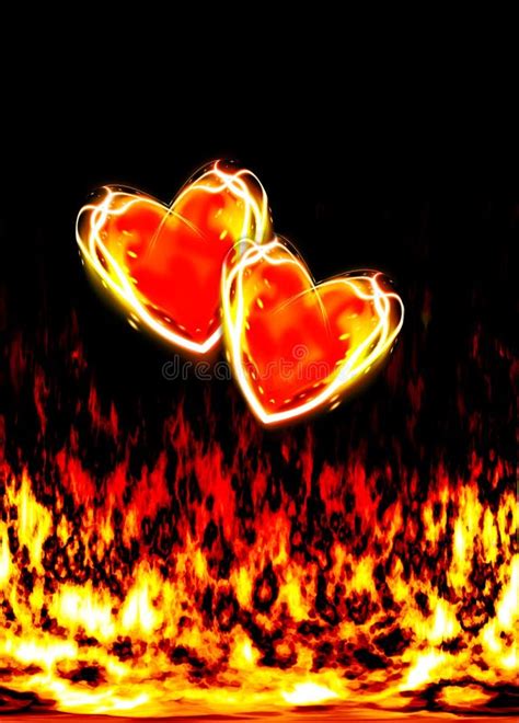 Two Loving Hearts Burning In The Flames Of Love Stock Illustration