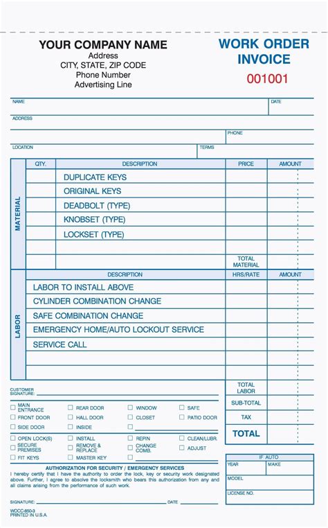 Work Orders Work Order Forms Invoice Work Order Print
