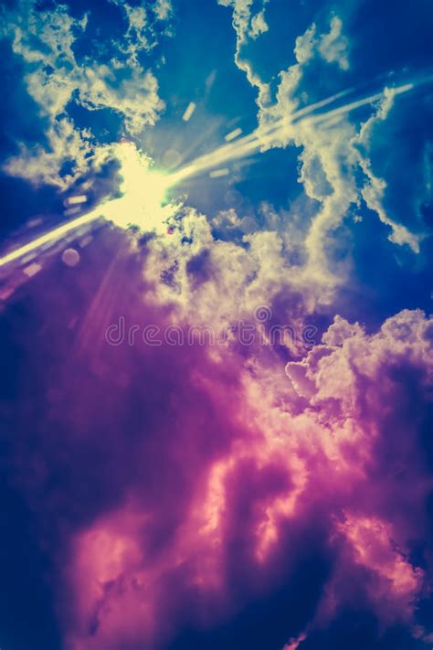 Landscape Of Cloudscape Background Colorful Sky With Sunbeam In Stock
