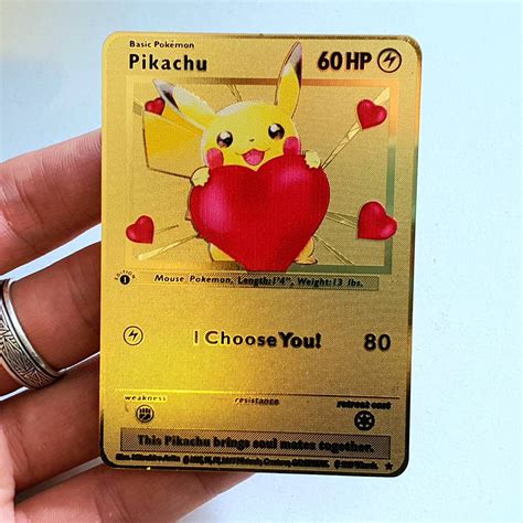 Pikachu I Choose You Gold Pokemon Card Custom Metal Card Etsy Uk