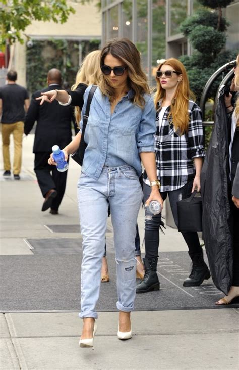 Jessica Alba In Double Denim Levis Jean And A Denim Shirt Double
