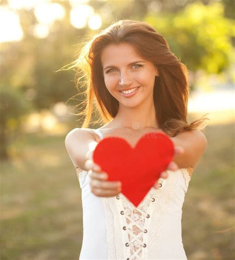 Woman With Red Heart Stock Photo Image Of Attractive 26417504