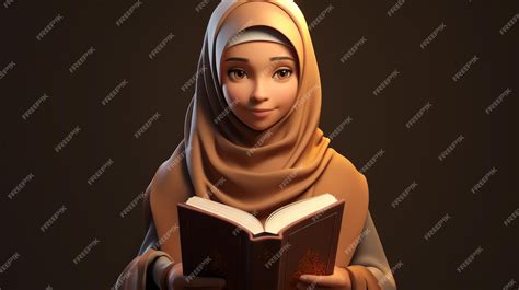 Premium Ai Image Muslim Girl Wearing Hijab Carrying Quran 3d