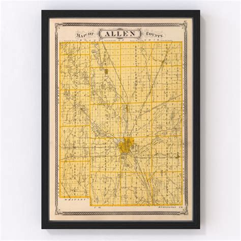 Vintage Map Of Allen County Indiana 1876 By Teds Vintage Art
