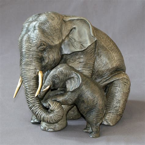 Bronze Elephant Elephant Mama And Baby Figurine Statue Sculpture Art