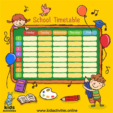 Best 7 School Timetable Template Free Download ⋆ Kids Activities