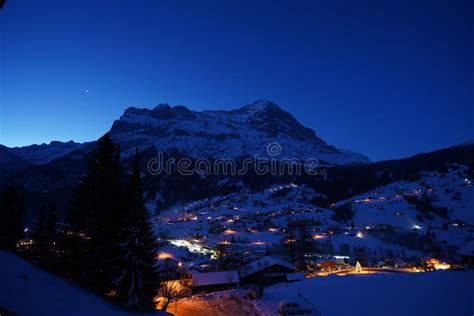 Scenic Mountain View Of Grindelwald Switzerland In Winter Stock Image