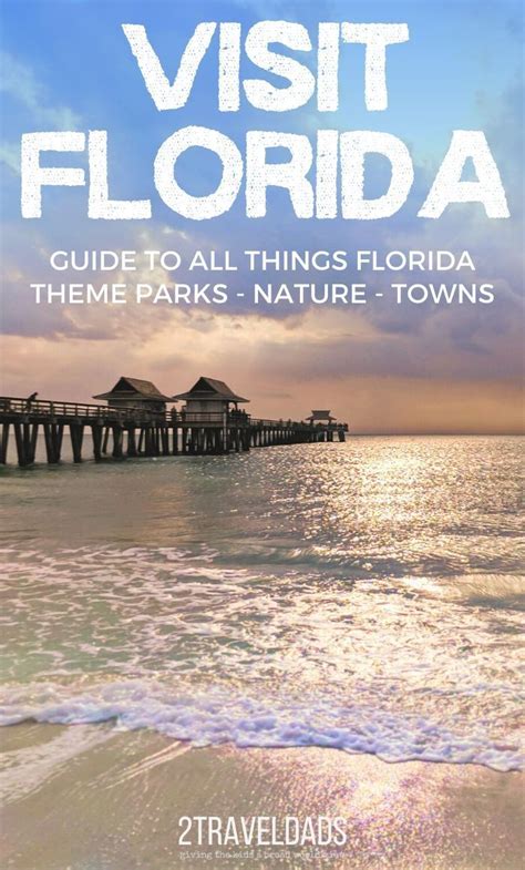 The Front Cover Of A Travel Guide To Visit Florida With Water And Pier