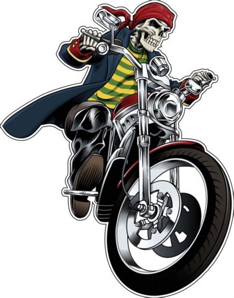 skull skeleton biker drawing cartoon bumper sticker vinyl decal ebay