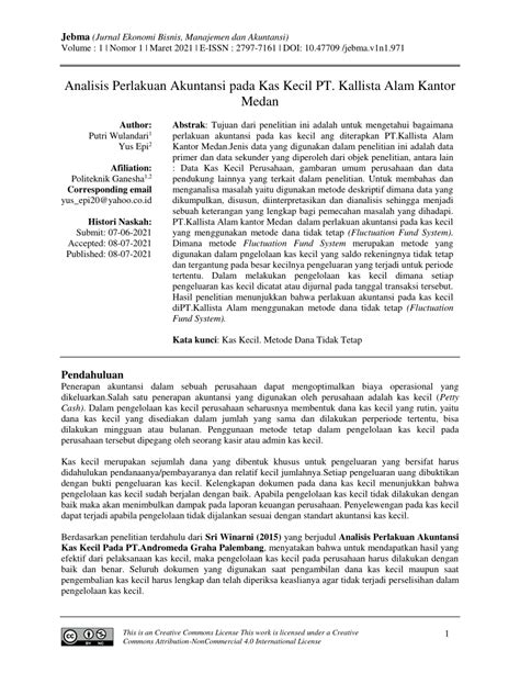 PDF Analisis Perlakuan Akuntansi Pada Kas Kecil PT Kallista Alam