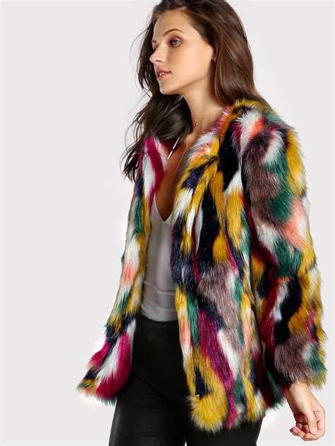 Colorful Faux Fur Coat Sheinsheinside
