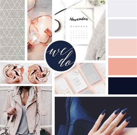 The characteristic of rose gold is glamour, girly, and warm. Mood Board Design For Branding Inspiration. Includes Navy ...