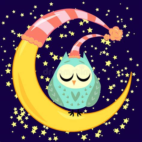 Cute Cartoon Sleeping Owl In Circles With Closed Eyes Sits On A Drowsy