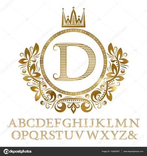Golden Striped Letters With Initial Monogram In Coat Of Arms Form
